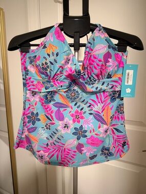 NWT! Hapari Turquoise Floral Halter Tankini Top